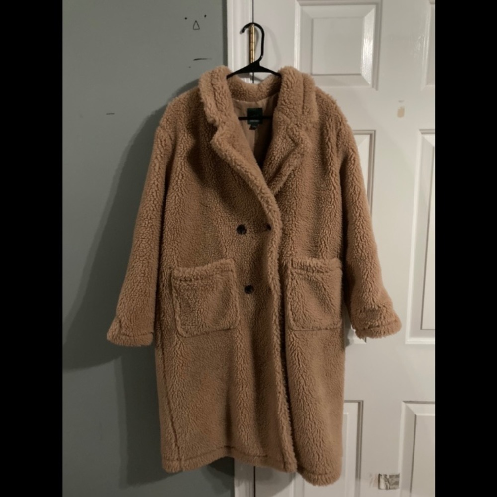 Double breasted sherpa trench coat